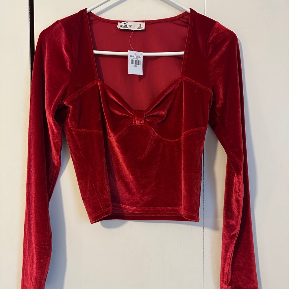 Hollister Red Velvet Long-Sleeve Crop Top